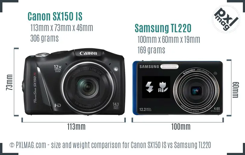 Canon SX150 IS vs Samsung TL220 size comparison