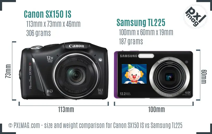 Canon SX150 IS vs Samsung TL225 size comparison