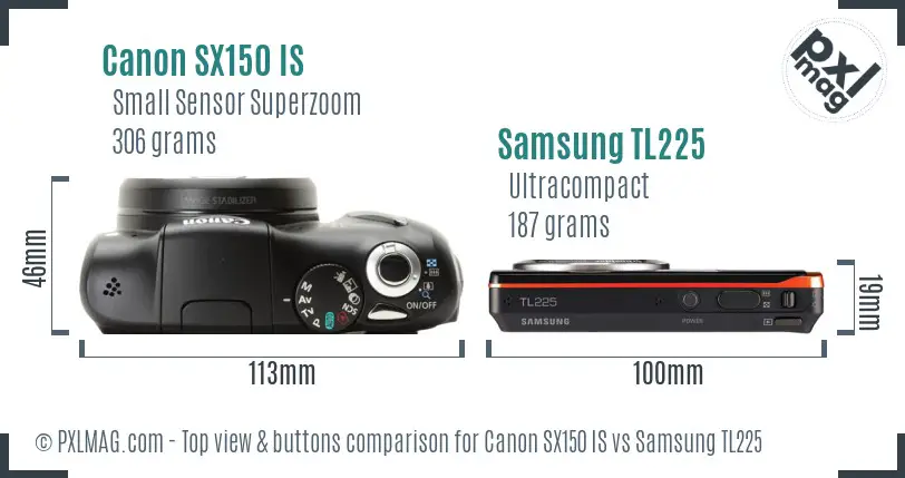 Canon SX150 IS vs Samsung TL225 top view buttons comparison