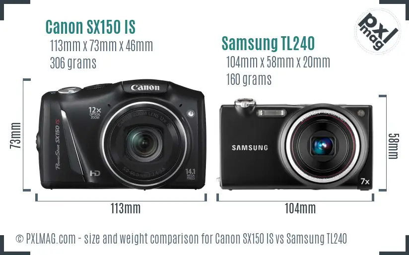 Canon SX150 IS vs Samsung TL240 size comparison