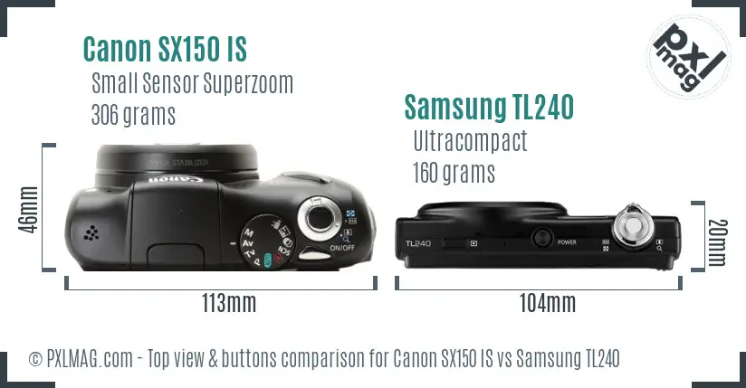 Canon SX150 IS vs Samsung TL240 top view buttons comparison