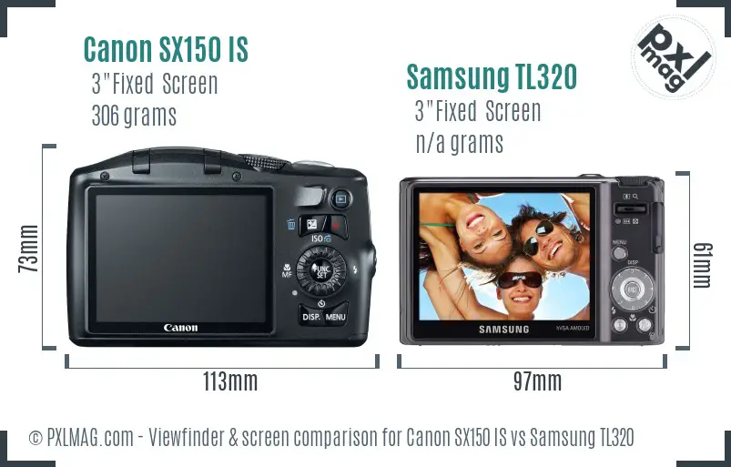 Canon SX150 IS vs Samsung TL320 Screen and Viewfinder comparison