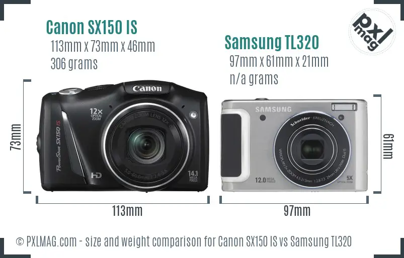 Canon SX150 IS vs Samsung TL320 size comparison