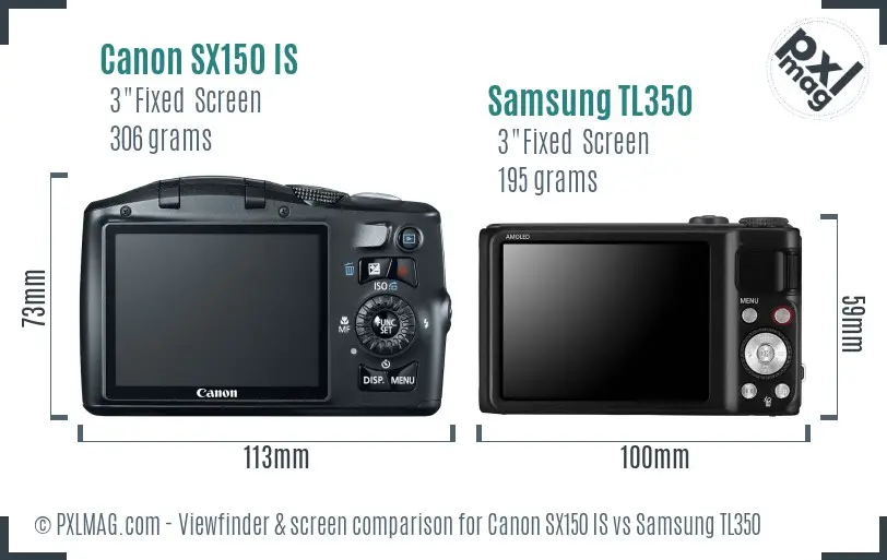 Canon SX150 IS vs Samsung TL350 Screen and Viewfinder comparison