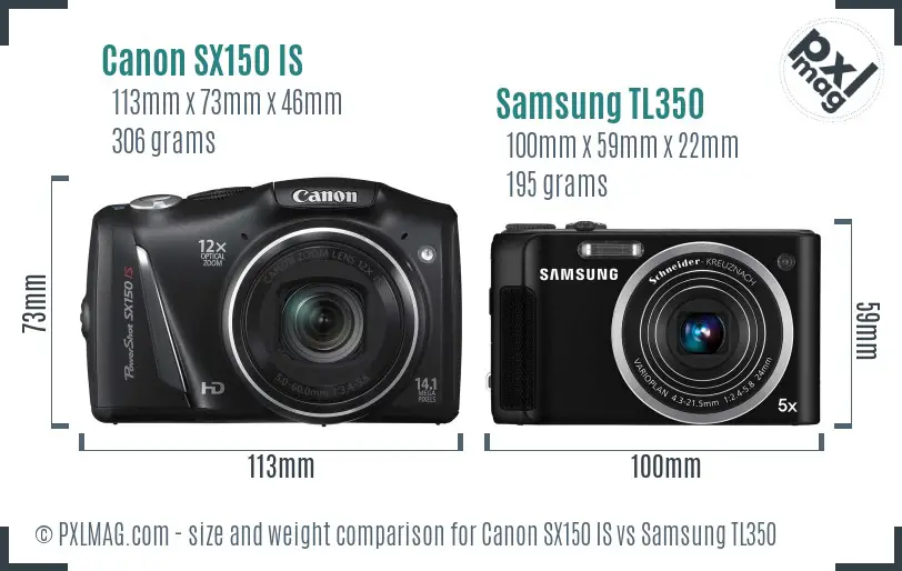 Canon SX150 IS vs Samsung TL350 size comparison