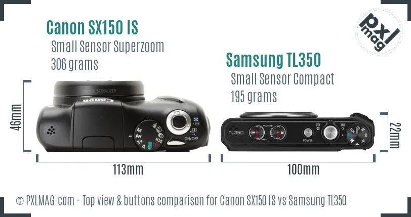 Canon SX150 IS vs Samsung TL350 top view buttons comparison