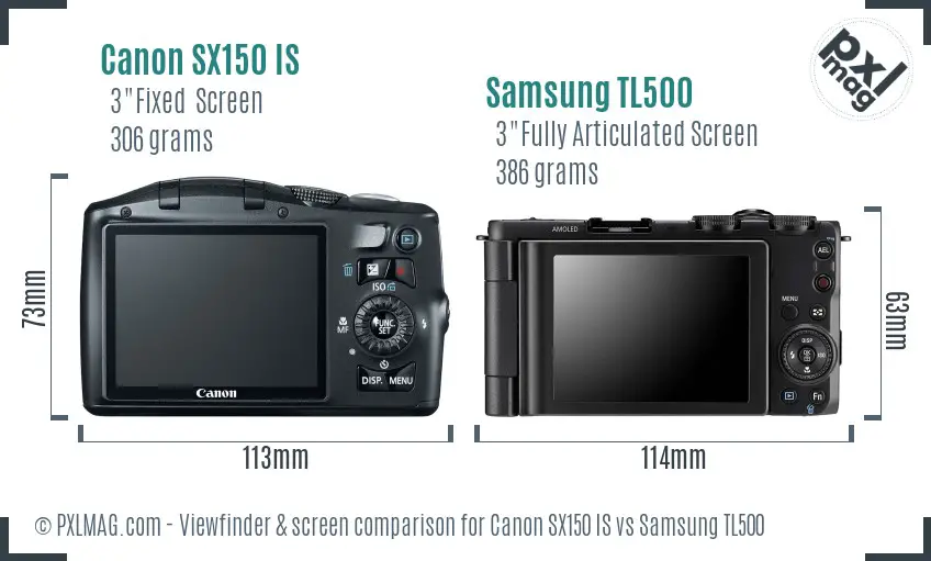 Canon SX150 IS vs Samsung TL500 Screen and Viewfinder comparison