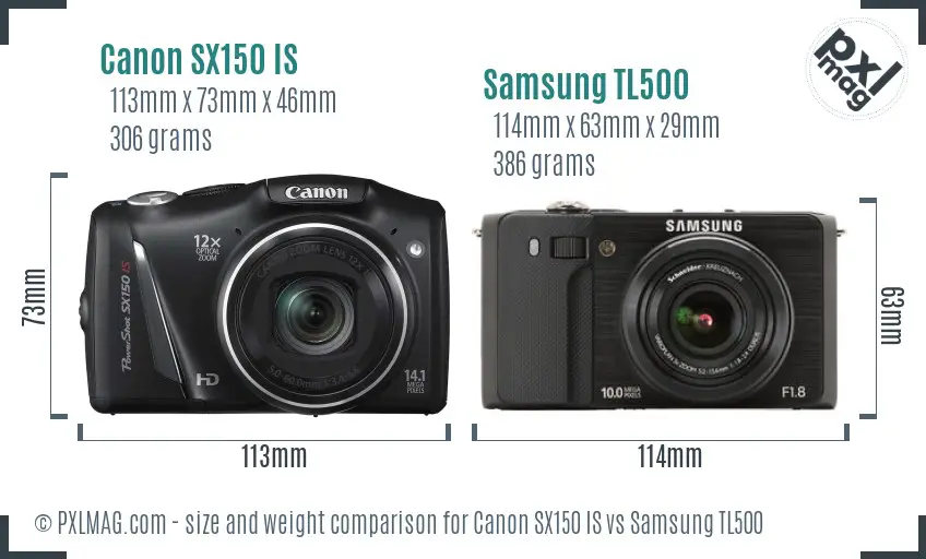 Canon SX150 IS vs Samsung TL500 size comparison