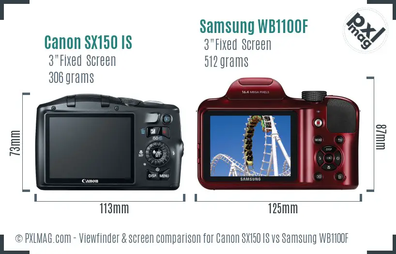 Canon SX150 IS vs Samsung WB1100F Screen and Viewfinder comparison Canon SX150 IS vs Samsung WB1100F Screen and Viewfinder comparison