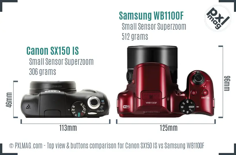 Canon SX150 IS vs Samsung WB1100F top view buttons comparison Canon SX150 IS vs Samsung WB1100F top view buttons comparison
