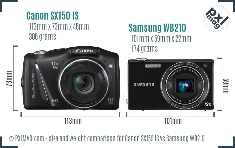 Canon SX150 IS vs Samsung WB210 size comparison