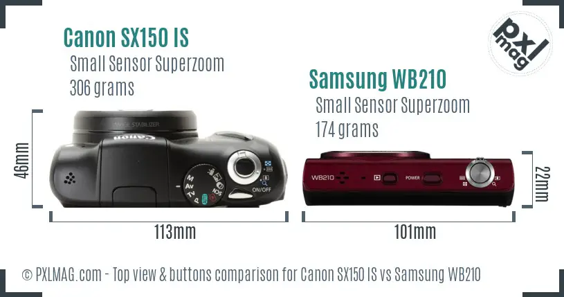 Canon SX150 IS vs Samsung WB210 top view buttons comparison