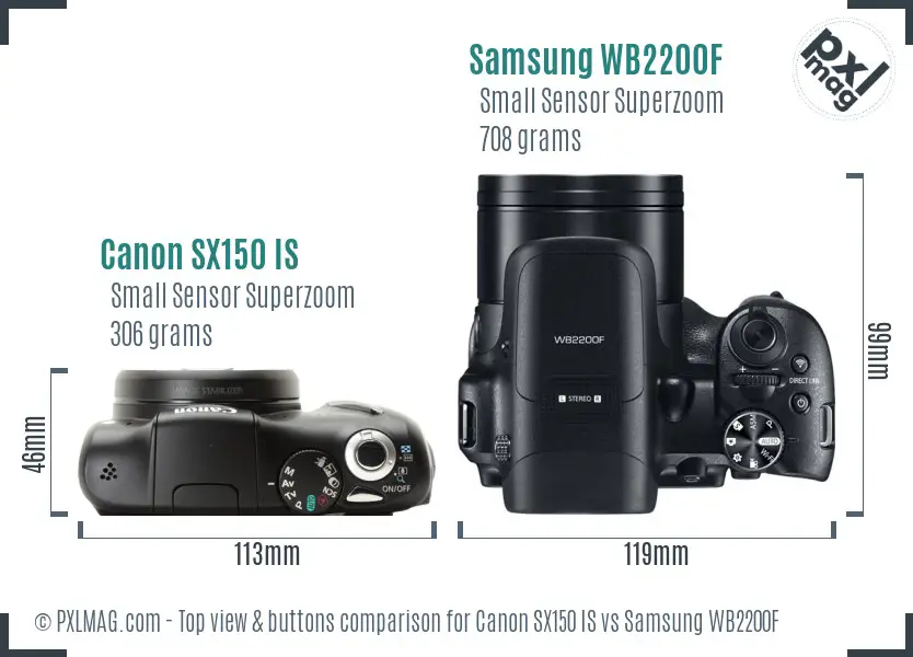 Canon SX150 IS vs Samsung WB2200F top view buttons comparison