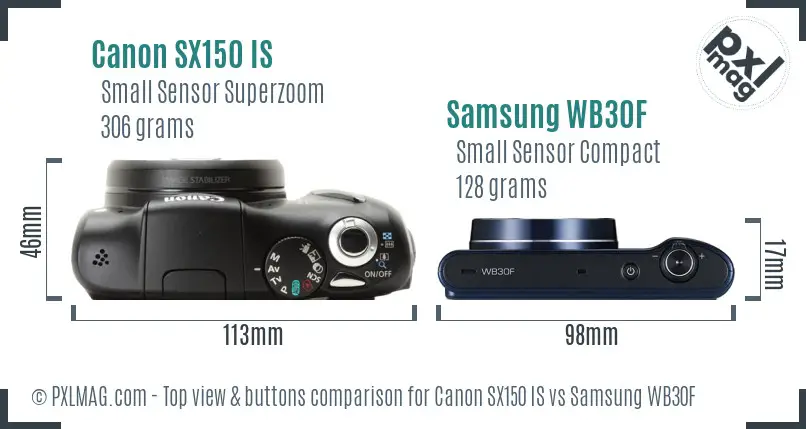 Canon SX150 IS vs Samsung WB30F top view buttons comparison