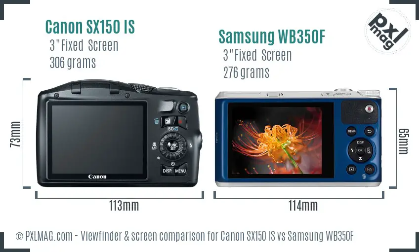 Canon SX150 IS vs Samsung WB350F Screen and Viewfinder comparison