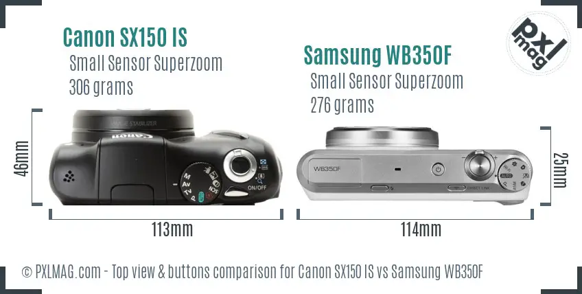 Canon SX150 IS vs Samsung WB350F top view buttons comparison