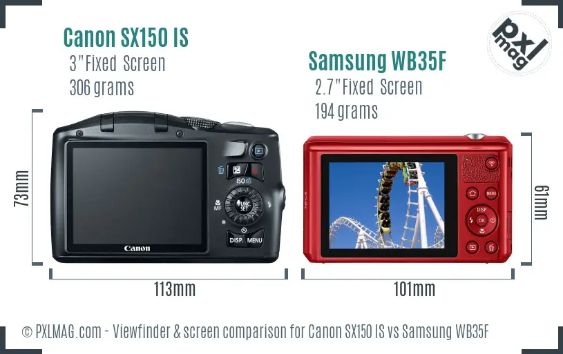 Canon SX150 IS vs Samsung WB35F Screen and Viewfinder comparison Canon SX150 IS vs Samsung WB35F Screen and Viewfinder comparison