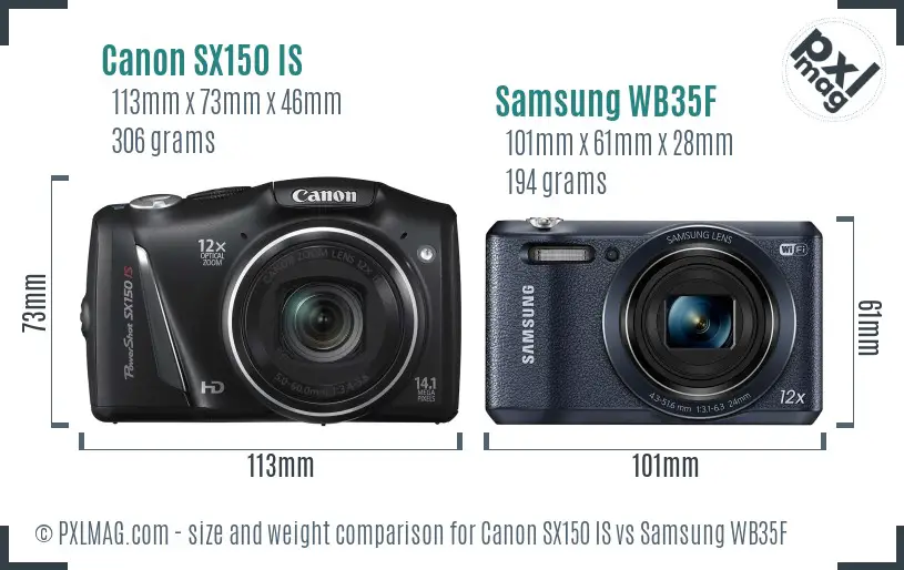 Canon SX150 IS vs Samsung WB35F size comparison Canon SX150 IS vs Samsung WB35F size comparison
