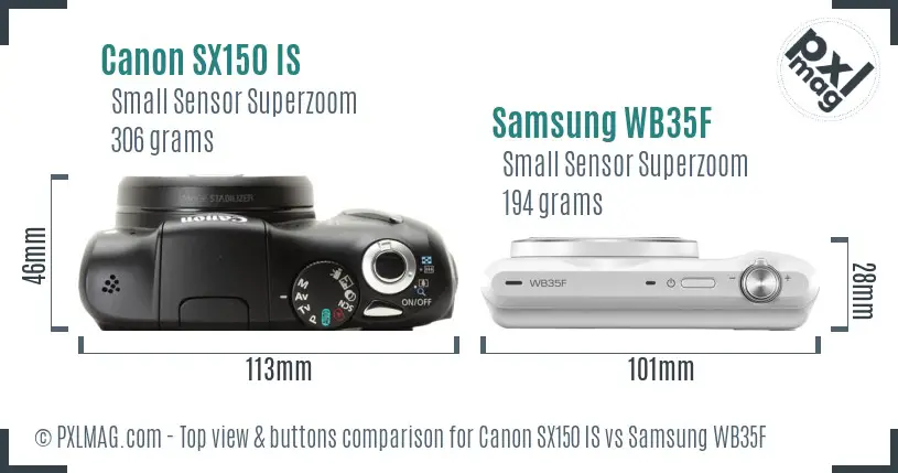 Canon SX150 IS vs Samsung WB35F top view buttons comparison Canon SX150 IS vs Samsung WB35F top view buttons comparison