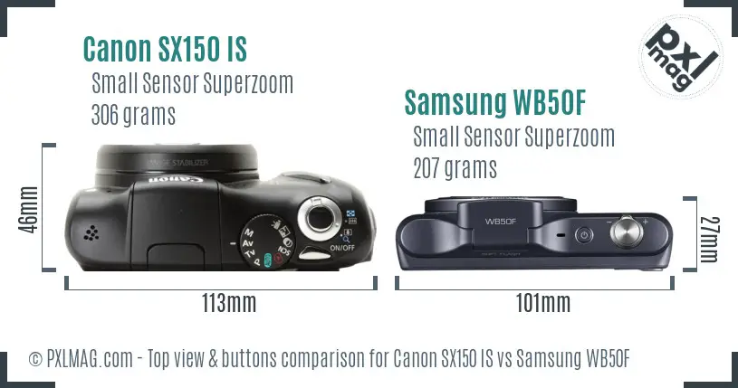 Canon SX150 IS vs Samsung WB50F top view buttons comparison