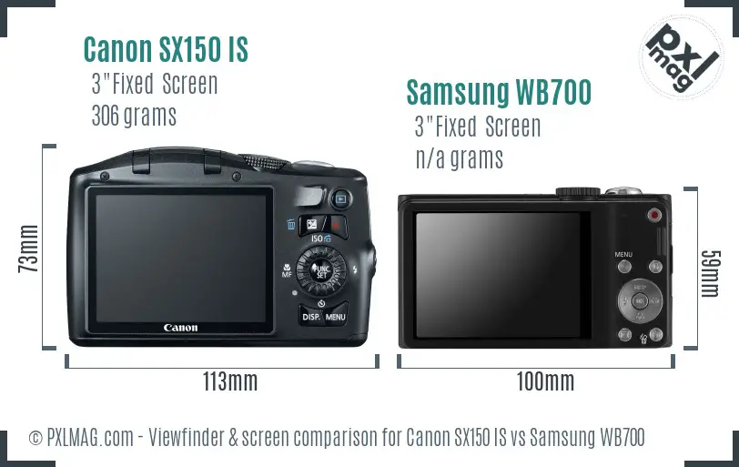 Canon SX150 IS vs Samsung WB700 Screen and Viewfinder comparison
