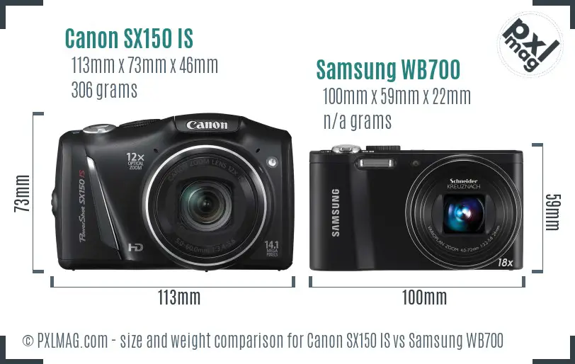 Canon SX150 IS vs Samsung WB700 size comparison