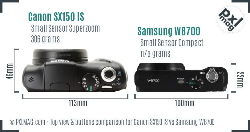 Canon SX150 IS vs Samsung WB700 top view buttons comparison