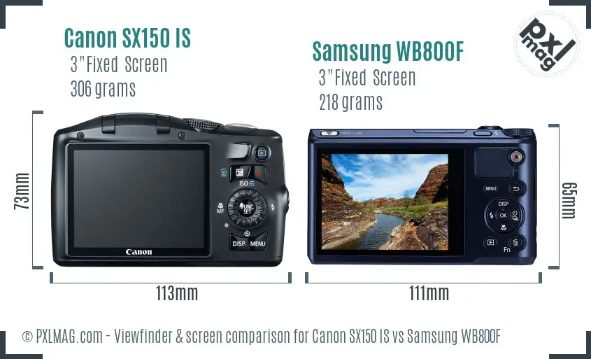Canon SX150 IS vs Samsung WB800F Screen and Viewfinder comparison