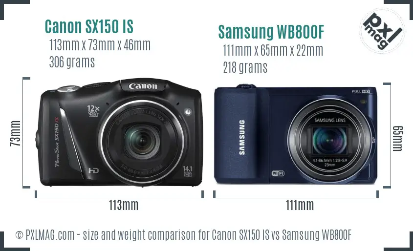 Canon SX150 IS vs Samsung WB800F size comparison