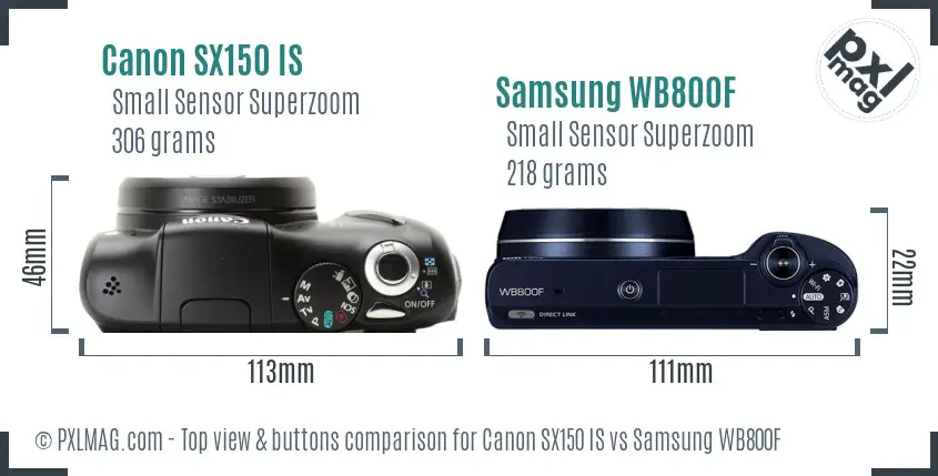 Canon SX150 IS vs Samsung WB800F top view buttons comparison