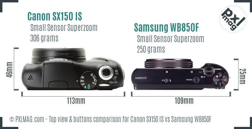 Canon SX150 IS vs Samsung WB850F top view buttons comparison