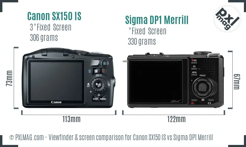 Canon SX150 IS vs Sigma DP1 Merrill Screen and Viewfinder comparison