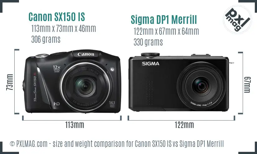 Canon SX150 IS vs Sigma DP1 Merrill size comparison