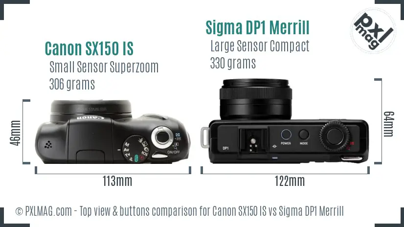 Canon SX150 IS vs Sigma DP1 Merrill top view buttons comparison