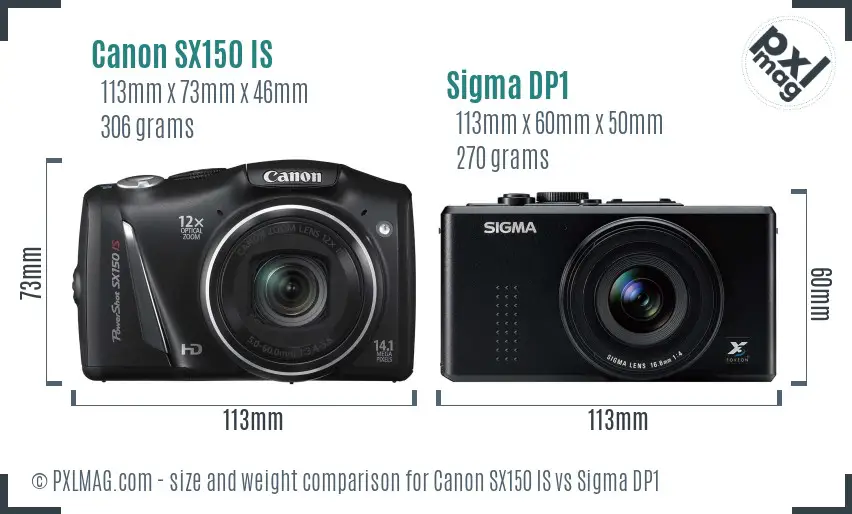 Canon SX150 IS vs Sigma DP1 size comparison