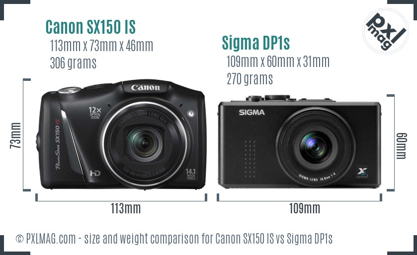 Canon SX150 IS vs Sigma DP1s size comparison