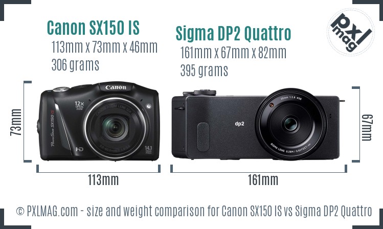 Canon SX150 IS vs Sigma DP2 Quattro size comparison Canon SX150 IS vs Sigma DP2 Quattro size comparison