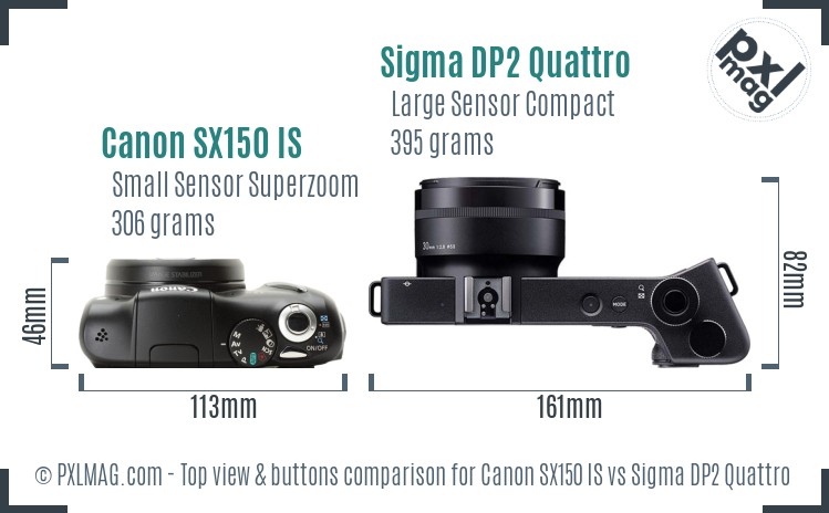 Canon SX150 IS vs Sigma DP2 Quattro top view buttons comparison