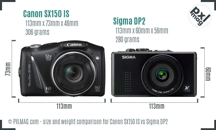 Canon SX150 IS vs Sigma DP2 size comparison