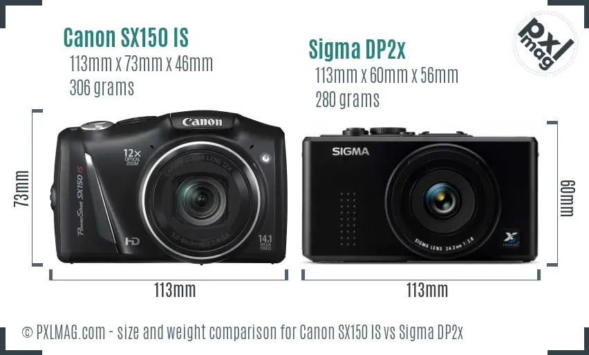 Canon SX150 IS vs Sigma DP2x size comparison