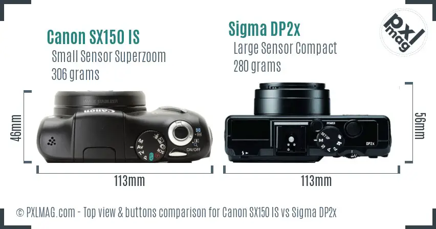 Canon SX150 IS vs Sigma DP2x top view buttons comparison
