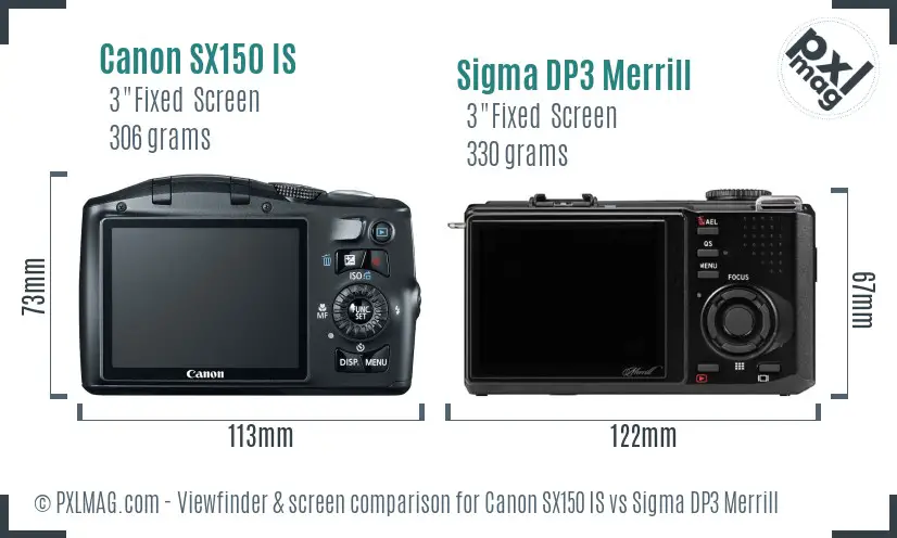 Canon SX150 IS vs Sigma DP3 Merrill Screen and Viewfinder comparison