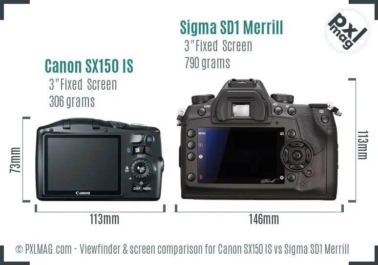 Canon SX150 IS vs Sigma SD1 Merrill Screen and Viewfinder comparison