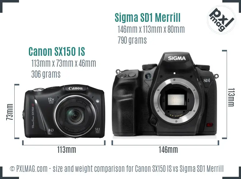 Canon SX150 IS vs Sigma SD1 Merrill size comparison