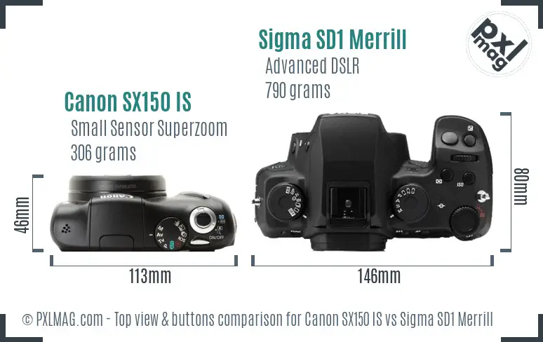 Canon SX150 IS vs Sigma SD1 Merrill top view buttons comparison