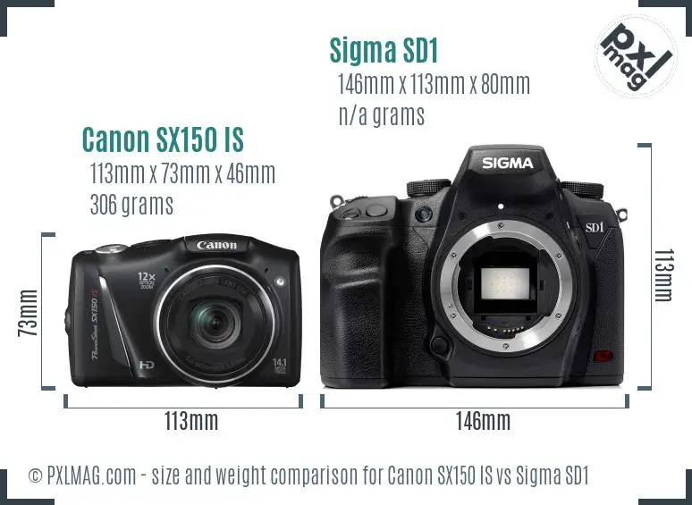 Canon SX150 IS vs Sigma SD1 size comparison Canon SX150 IS vs Sigma SD1 size comparison
