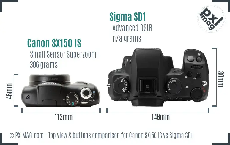 Canon SX150 IS vs Sigma SD1 top view buttons comparison