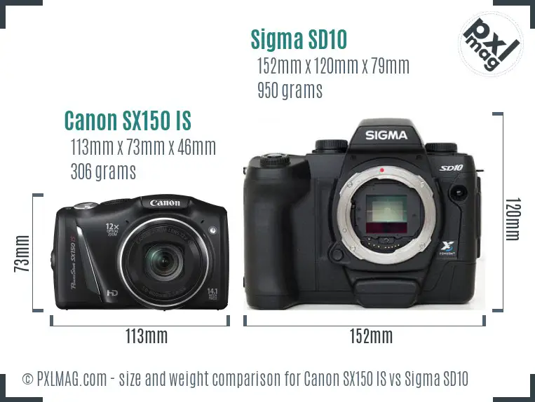 Canon SX150 IS vs Sigma SD10 size comparison