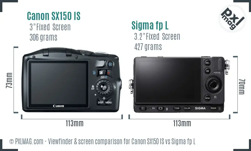 Canon SX150 IS vs Sigma fp L Screen and Viewfinder comparison