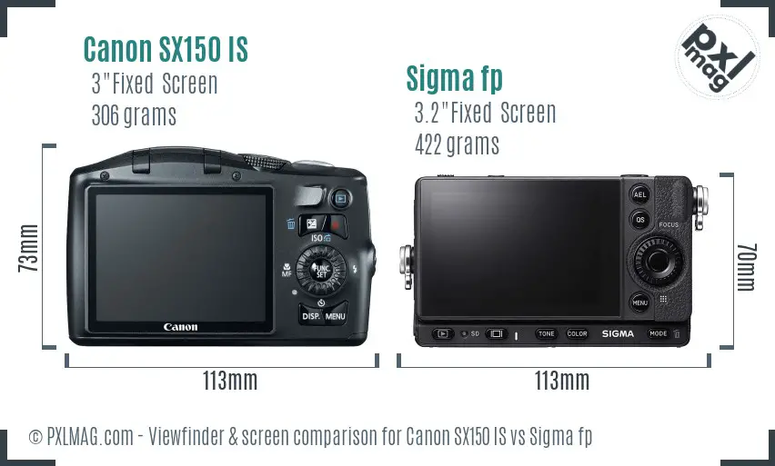 Canon SX150 IS vs Sigma fp Screen and Viewfinder comparison